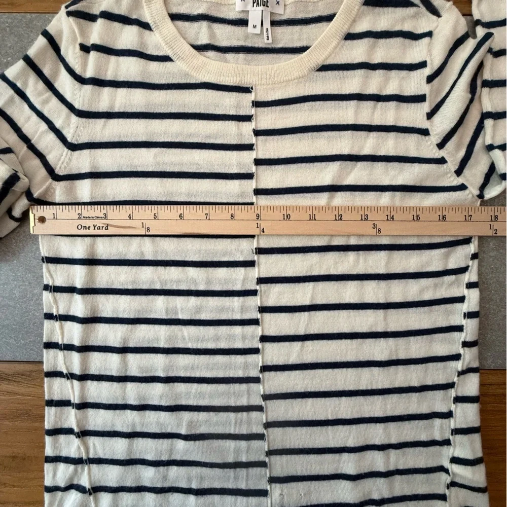 Paige Merino Wool Blend Long Sleeve Striped Crewneck Navy Cream Size Medium - Picture 7 of 7